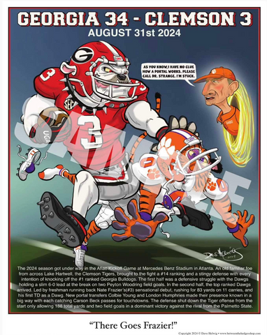 2024 Dave Helwig "There Goes Frazier!" Nate Frazier Dawg’s 1st Game Ever Artwork 11x14