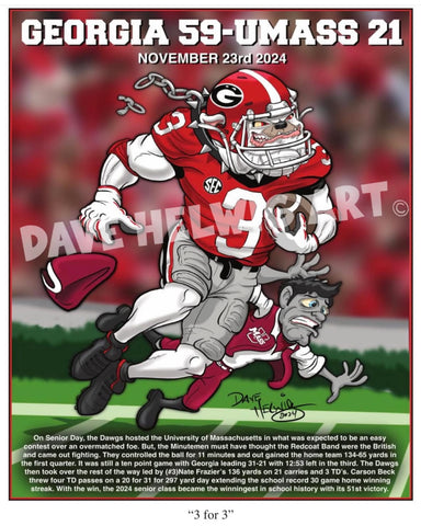 2024 Dave Helwig “3 for 3” Artwork vs. UMass 11x14in