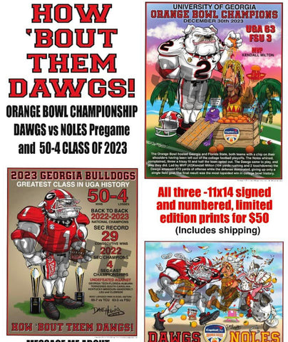 2023 Georgia Bulldawgs Dave Helwig Art Senior Class & Orange Bowl vs. Florida State Bundle 11x14