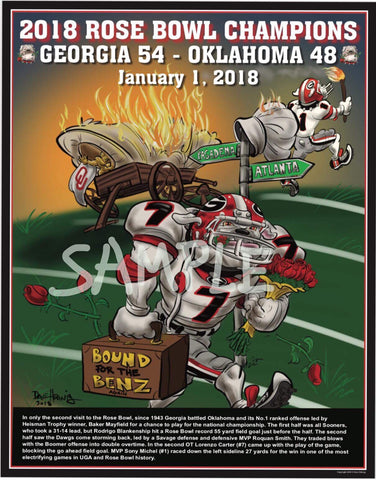 2018 Game Dave Helwig Rose Bowl Champions Sony Michel & Lorenzo Carter Art