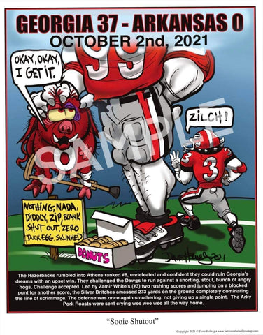 2021 Dave Helwig "Sooie Shutout" Georgia vs. Arkansas Artwork