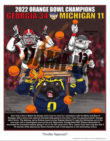 2022 Orange Bowl Champs Dave Helwig "Freshly Squeezed" Georgia vs. Michigan Artwork