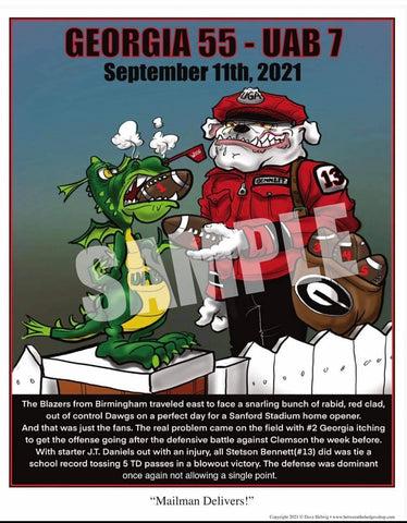 2021 Dave Helwig "Mailman Delivers" Georgia vs. UAB Artwork