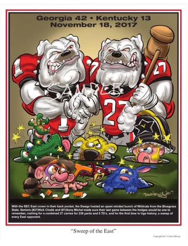 2017 Game Dave Helwig 'Sweep of the East’ Nick Chubb & Sony Michel Print Art