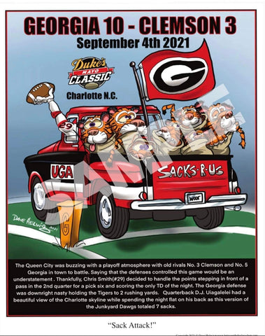 2021 Dave Helwig "Sacks Attack" Georgia vs. Clemson Artwork