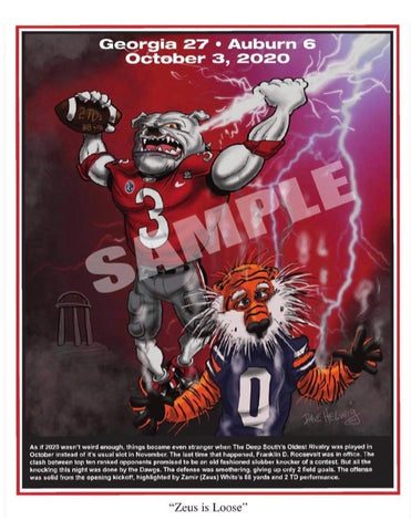 2020 Game Dave Helwig "Zeus is Loose" Georgia Bulldawg Print Art