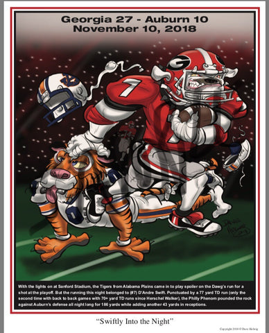 2018 Game Dave Helwig “Swiftly into the Night” Georgia Bulldogs Artwork vs Auburn