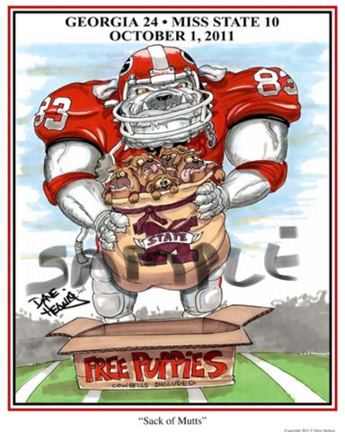 2011 Dave Helwig 'Sack of Mutts’ v. Mississippi State Print Art