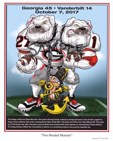2017 Game Dave Helwig 'Two Head Monster’ Nick Chubb & Sony Michel Print Art