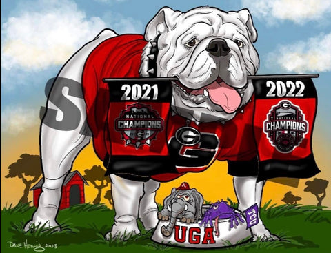 2023 Dave Helwig "UGA B2B Flag Dawg" National Championships Art 11x14in.