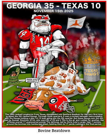 2025 Dave Helwig “Bovine Beatdown” Artwork vs. Texas 11x14in