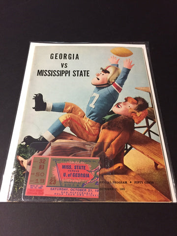 1961 Georgia Bulldogs Football Program & ticket vs. Miss. State