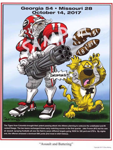 2017 Game Dave Helwig 'Assault and Battering’ Jake Fromm Print Art
