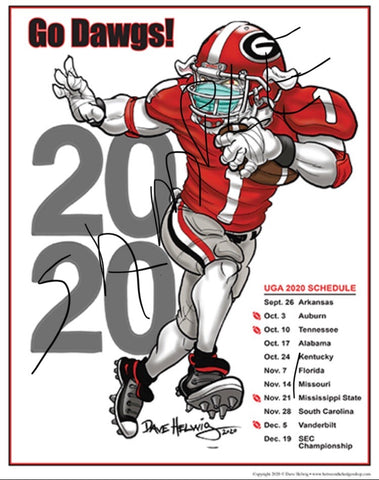2020 Games Dave Helwig "2020 Red Jersey" Schedule Georgia Bulldawg Print Art