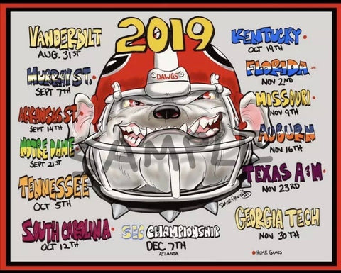 2019 Games Dave Helwig Schedule Print Georgia Bulldogs Artwork
