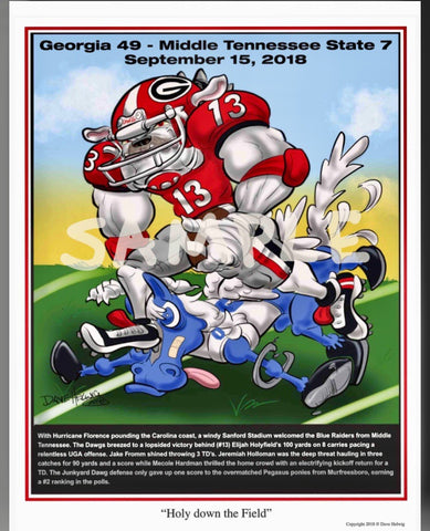 2018 Game Dave Helwig “Holy Down The Field” Georgia Bulldogs v MTSU Artwork