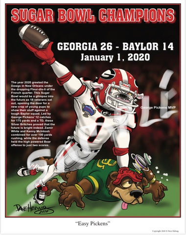 2020 Bowl Game Dave Helwig “Easy Pickens” Georgia Bulldogs Artwork