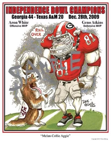 2009 Dave Helwig 'Melan-Collie Aggie’ Independence Bowl Champs Print Art