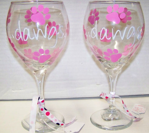 Georgia Bulldogs Football Wine Glasses (Set of 2) 'Dawgs with Pink Paws'